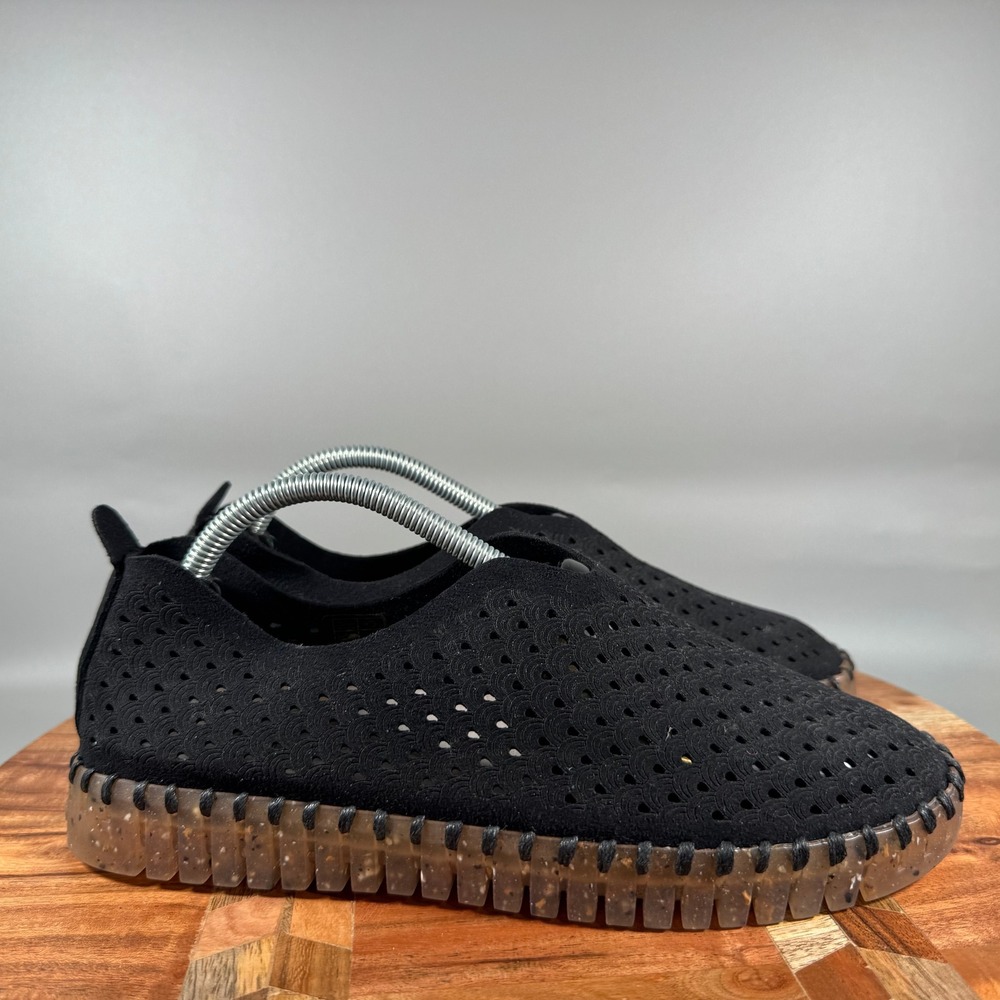 Ilse Jacobsen Tulip 139 Black Laser Cut Slip On Loafers Women Size 37 EU 7 US